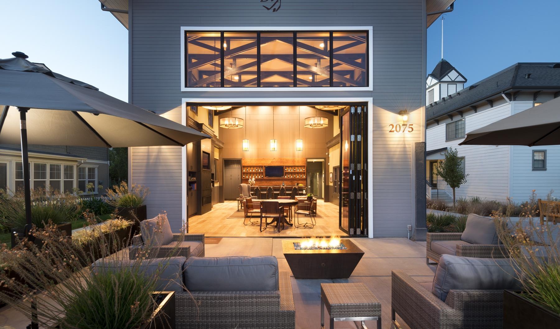 a house with a pool and patio