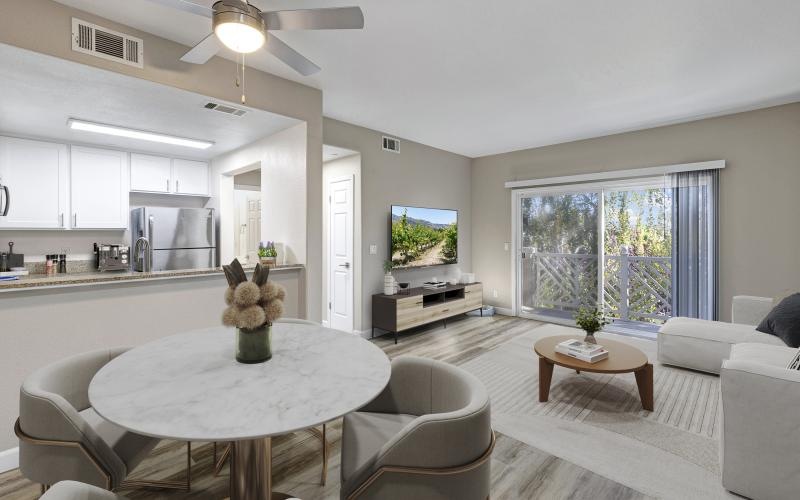 a living room with a tv and couches